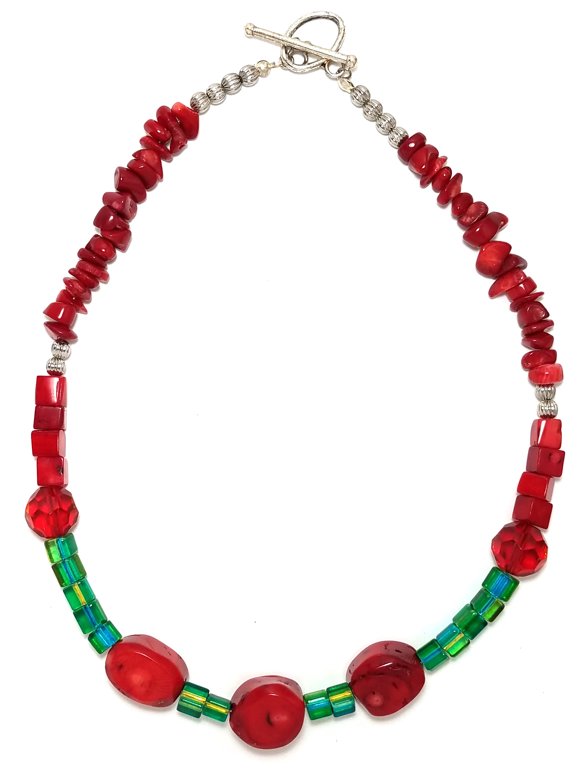 Red Coral and Green Necklace M137